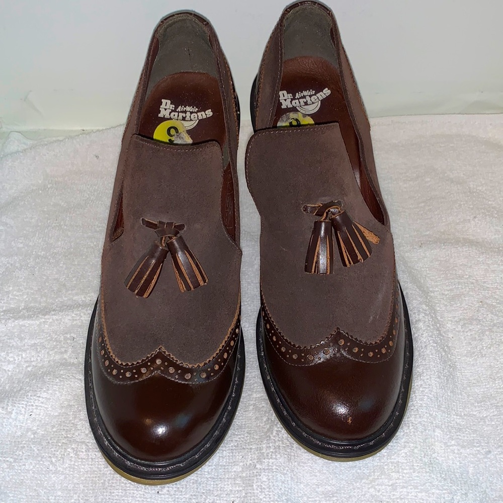 Doc Martens brown, leather and suede platforms.